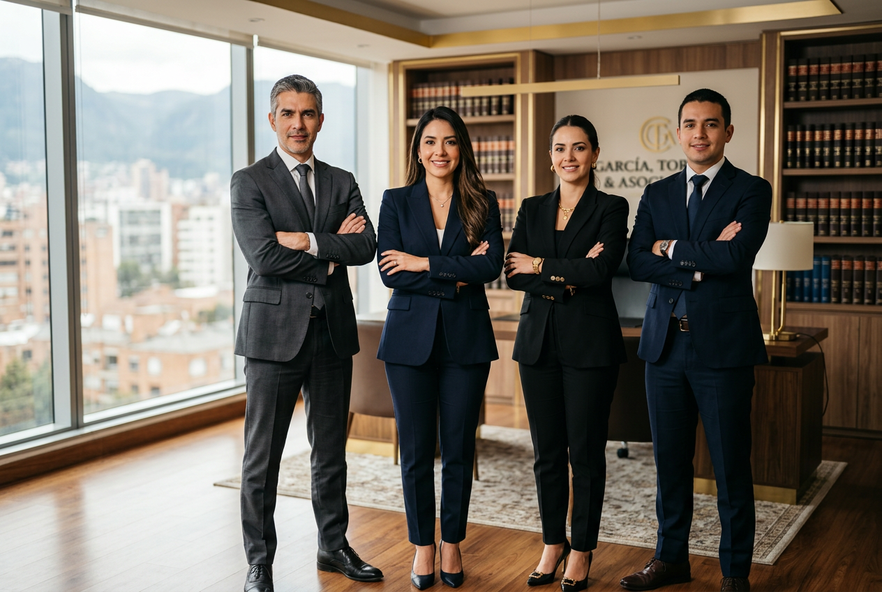 Equipo legal reunido para trabajar en el caso del cliente