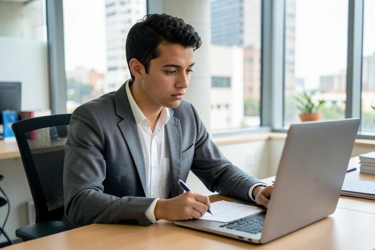 Trabajador colombiano preparando una carta de renuncia laboral